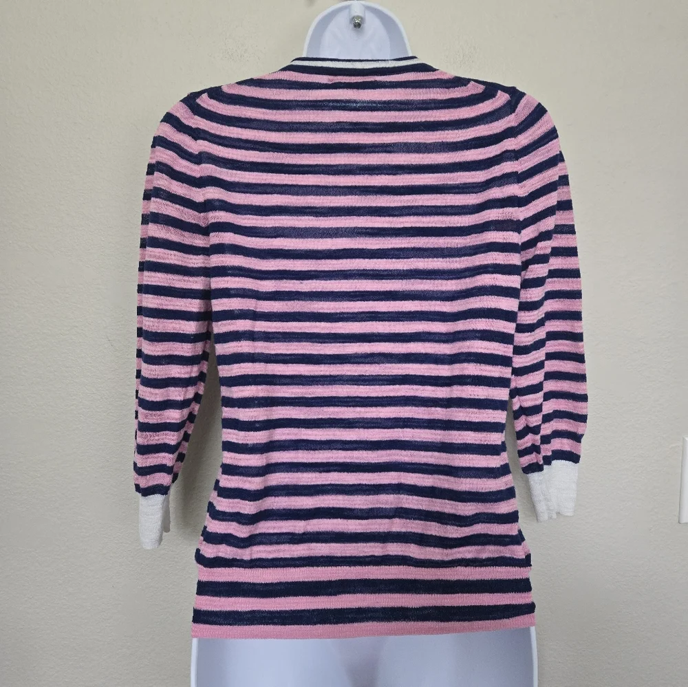 J Crew Striped Cotton Blend V Neck Sweater Cardigan Pink Blue size small